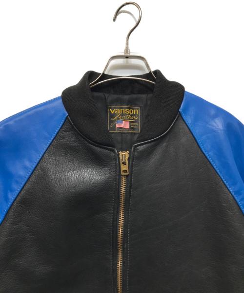 VANSON（バンソン）VANSON (バンソン) チームジャケットレザースタジャン ブラック×ブルー サイズ:不明の古着・服飾アイテム