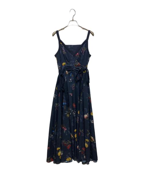 FRAY ID（フレイ アイディー）FRAY ID (フレイ アイディー) フルーツプリントサイドリボンキャミワンピース ネイビー サイズ:1の古着・服飾アイテム