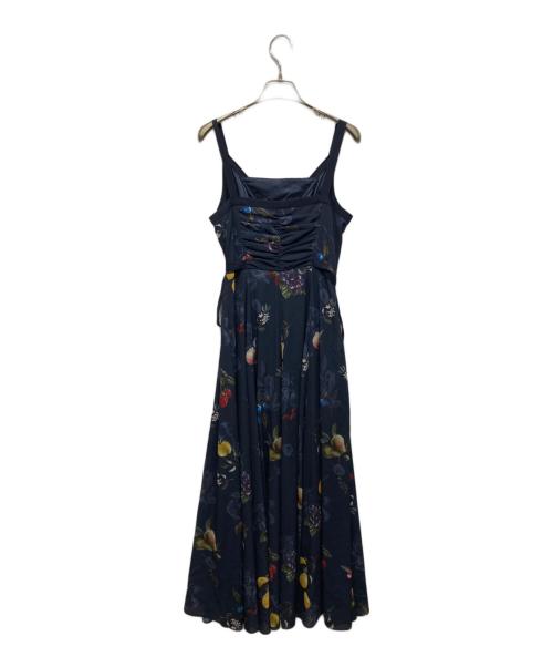 FRAY ID（フレイ アイディー）FRAY ID (フレイ アイディー) フルーツプリントサイドリボンキャミワンピース ネイビー サイズ:1の古着・服飾アイテム