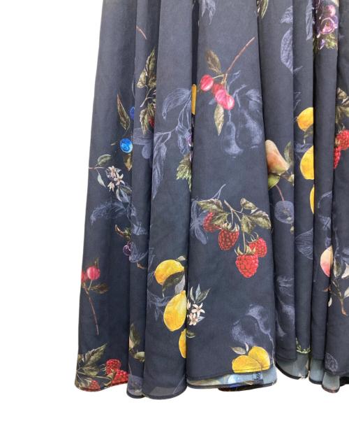FRAY ID（フレイ アイディー）FRAY ID (フレイ アイディー) フルーツプリントサイドリボンキャミワンピース ネイビー サイズ:1の古着・服飾アイテム