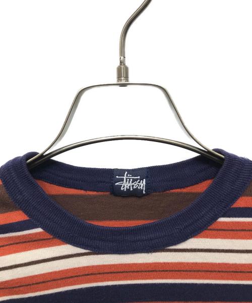stussy（ステューシー）stussy (ステューシー) ボーダーカットソー ネイビー×オレンジ サイズ:不明の古着・服飾アイテム