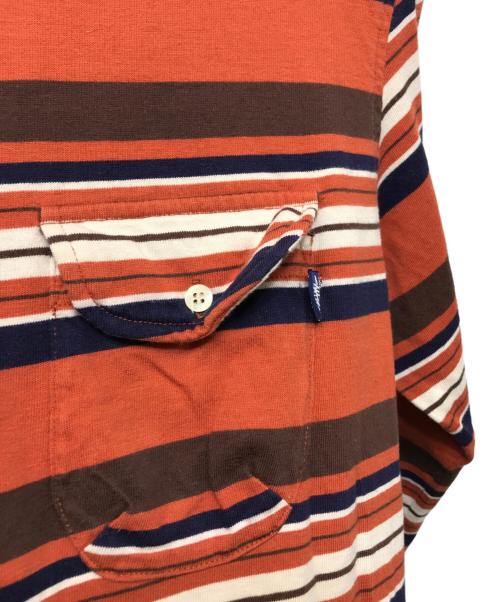 stussy（ステューシー）stussy (ステューシー) ボーダーカットソー ネイビー×オレンジ サイズ:不明の古着・服飾アイテム