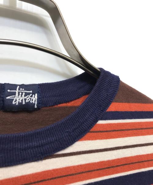 stussy（ステューシー）stussy (ステューシー) ボーダーカットソー ネイビー×オレンジ サイズ:不明の古着・服飾アイテム