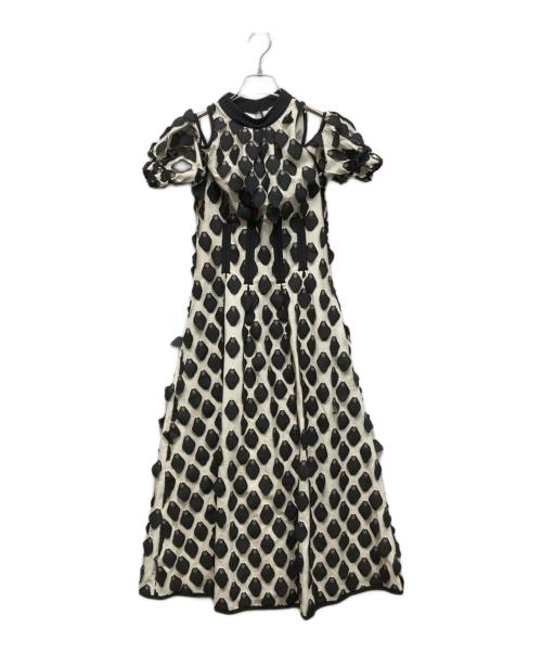 SELF PORTRAIT（セルフ ポートレイト）SELF PORTRAIT (セルフ ポートレイト) 総柄ノースリーブワンピース ホワイト×ブラック サイズ:XSの古着・服飾アイテム