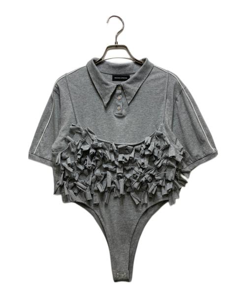 MAISON SPECIAL（メゾンスペシャル）MAISON SPECIAL (メゾンスペシャル) Ribbon Polo Bodysuit/リボンブラウス グレー サイズ:FREEの古着・服飾アイテム