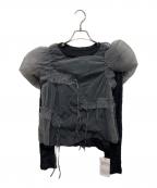 MAISON SPECIALメゾンスペシャル）の古着「Shirring Mini Puff Sleeve Tops」｜ブラック×グレー