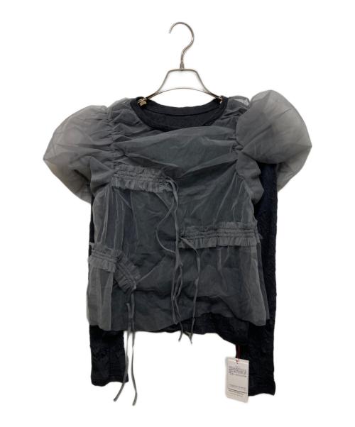 MAISON SPECIAL（メゾンスペシャル）MAISON SPECIAL (メゾンスペシャル) Shirring Mini Puff Sleeve Tops ブラック×グレー サイズ:FREE 未使用品の古着・服飾アイテム