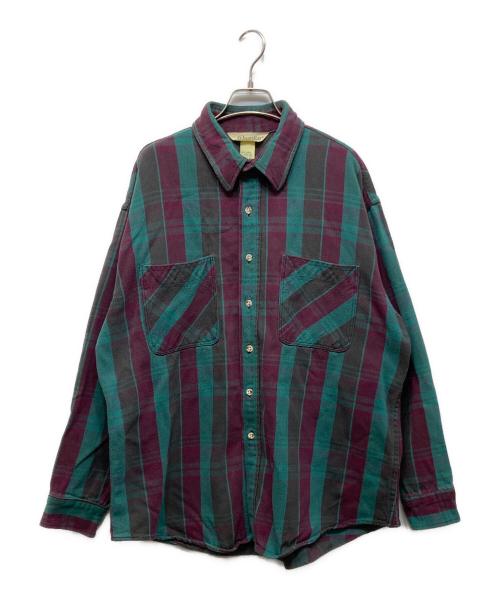 ST JOHN'S BAY（セントジョンズベイ）ST JOHN'S BAY (セントジョンズベイ) 襟芯ネルシャツ レッド×グリーン サイズ:ＸＬの古着・服飾アイテム