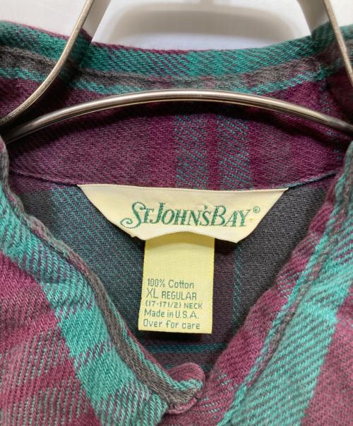 ST JOHN'S BAY（セントジョンズベイ）ST JOHN'S BAY (セントジョンズベイ) 襟芯ネルシャツ レッド×グリーン サイズ:ＸＬの古着・服飾アイテム