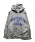 Champion REVERSE WEAVEチャンピオン リバース ウィーブ）の古着「ハトメ付３段プリントプルオーバーパーカー」｜グレー