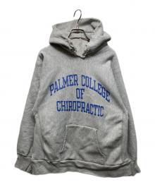 Champion REVERSE WEAVE（チャンピオン リバース ウィーブ）の古着「ハトメ付３段プリントプルオーバーパーカー」｜グレー