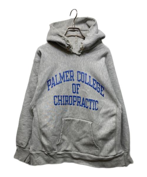 Champion REVERSE WEAVE（チャンピオン リバース ウィーブ）Champion REVERSE WEAVE (チャンピオン リバース ウィーブ) ハトメ付３段プリントプルオーバーパーカー グレー サイズ:XLの古着・服飾アイテム