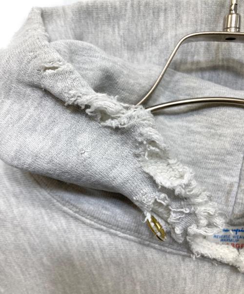 Champion REVERSE WEAVE（チャンピオン リバース ウィーブ）Champion REVERSE WEAVE (チャンピオン リバース ウィーブ) ハトメ付３段プリントプルオーバーパーカー グレー サイズ:XLの古着・服飾アイテム