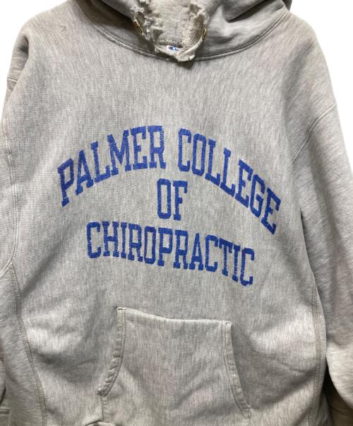 Champion REVERSE WEAVE（チャンピオン リバース ウィーブ）Champion REVERSE WEAVE (チャンピオン リバース ウィーブ) ハトメ付３段プリントプルオーバーパーカー グレー サイズ:XLの古着・服飾アイテム