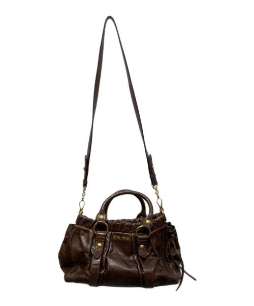 MIU MIU（ミュウミュウ）MIU MIU (ミュウミュウ) サイドリボン2WAY ハンドバッグ ブラウンの古着・服飾アイテム