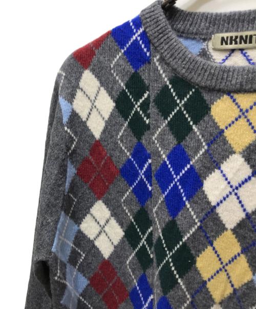 NKNIT（ンニット）NKNIT (ンニット) mix argyle KNIT（ミックスアーガイルニット）N25AW-018 グレー サイズ:実寸参照の古着・服飾アイテム