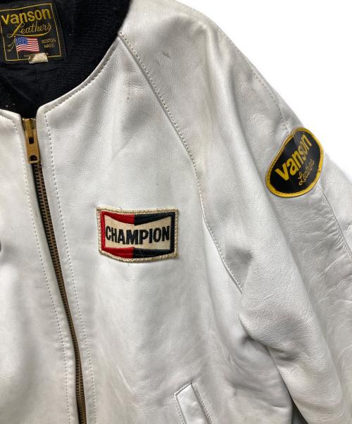 VANSON（バンソン）VANSON (バンソン) TJレーシングレザージャケット ホワイト×ブラック サイズ:44の古着・服飾アイテム