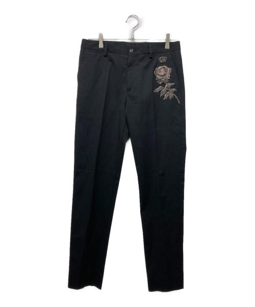 DOLCE & GABBANA（ドルチェ＆ガッバーナ）DOLCE & GABBANA (ドルチェ＆ガッバーナ) 薔薇刺繍パンツ ブラック サイズ:44の古着・服飾アイテム