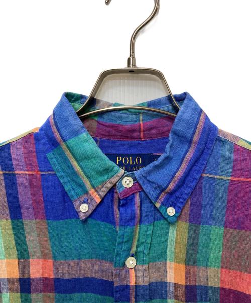 POLO RALPH LAUREN（ポロ・ラルフローレン）POLO RALPH LAUREN (ポロ・ラルフローレン) リネンチェックシャツ ブルー サイズ:Sの古着・服飾アイテム