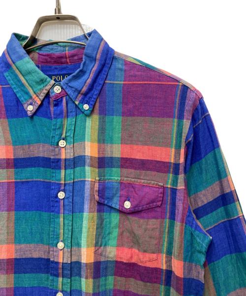 POLO RALPH LAUREN（ポロ・ラルフローレン）POLO RALPH LAUREN (ポロ・ラルフローレン) リネンチェックシャツ ブルー サイズ:Sの古着・服飾アイテム