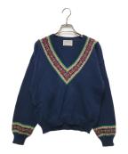 PENDLETONペンドルトン）の古着「70sネイティブ柄Vネック　白タグ USA製」｜ネイビー