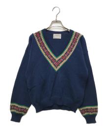 PENDLETON（ペンドルトン）の古着「70sネイティブ柄Vネック　白タグ USA製」｜ネイビー