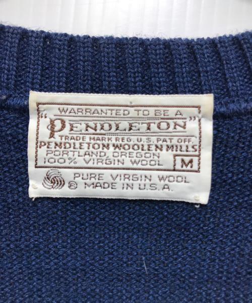 PENDLETON（ペンドルトン）PENDLETON (ペンドルトン) 70sネイティブ柄Vネック　白タグ USA製 ネイビー サイズ:Mの古着・服飾アイテム