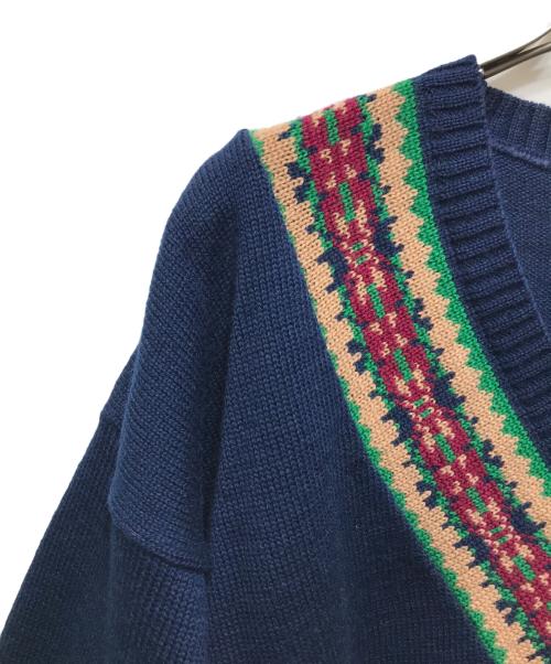PENDLETON（ペンドルトン）PENDLETON (ペンドルトン) 70sネイティブ柄Vネック　白タグ USA製 ネイビー サイズ:Mの古着・服飾アイテム