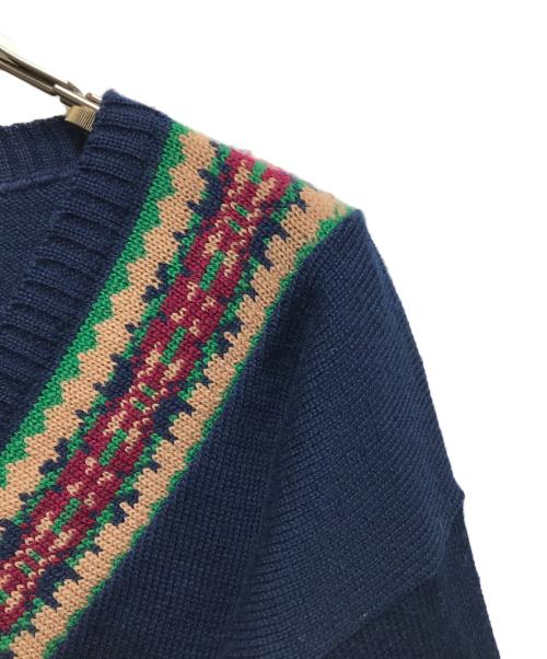 PENDLETON（ペンドルトン）PENDLETON (ペンドルトン) 70sネイティブ柄Vネック　白タグ USA製 ネイビー サイズ:Mの古着・服飾アイテム