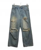CAMPHOR WOODカンファーウッド）の古着「ダメージバギーデニム」｜インディゴ