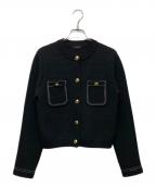 anuansアニュアンス）の古着「ノーカラーニットジャケット」｜ブラック