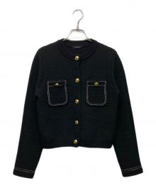 anuans（アニュアンス）の古着「ノーカラーニットジャケット」｜ブラック