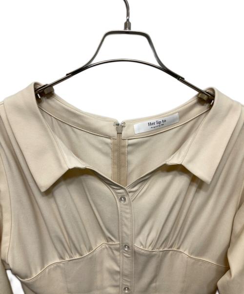 HER LIP TO（ハーリップトゥ）HER LIP TO (ハーリップトゥ) Pleated Open Shirt Dress ベージュ サイズ:Mの古着・服飾アイテム