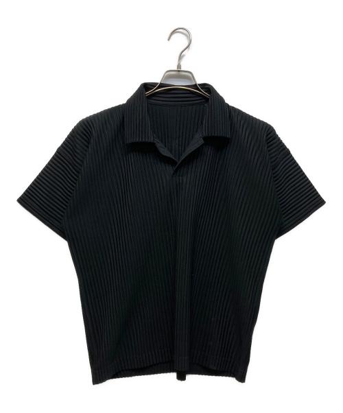 HOMME PLISSE ISSEY MIYAKE（オム プリッセ イッセイ ミヤケ）HOMME PLISSE ISSEY MIYAKE (オム プリッセ イッセイ ミヤケ) プリーツポロシャツ ブラック サイズ:２の古着・服飾アイテム