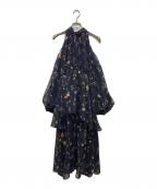 FRAY IDフレイ アイディー）の古着「フラワープリントオフショルティアードワンピース」｜ネイビー