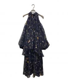 FRAY ID（フレイ アイディー）の古着「フラワープリントオフショルティアードワンピース」｜ネイビー