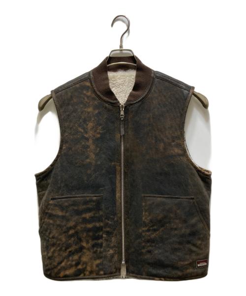 stussy（ステューシー）stussy (ステューシー) ムートンリバーシブルレザーベスト ブラウン サイズ:Sの古着・服飾アイテム