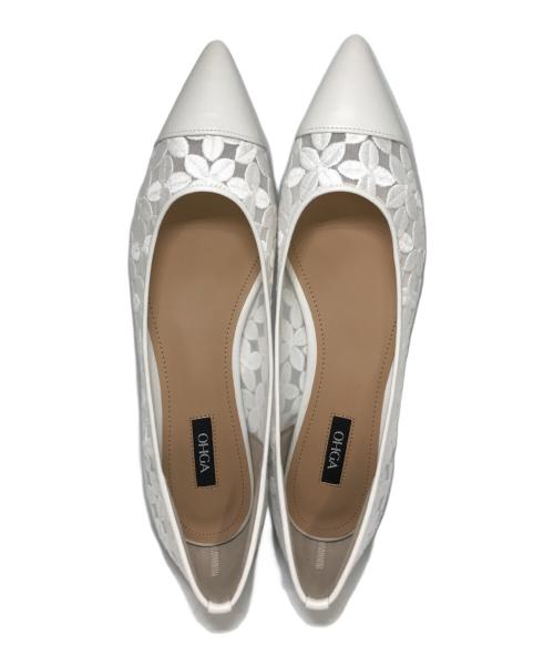 OHGA（オオガ）OHGA (オオガ) ポインテッドトゥ切替パンプス ホワイト サイズ:241/2の古着・服飾アイテム