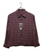 LAD MUSICIANラッドミュージシャン）の古着「RAYON CHECK FRONT ZIP SHIRT」｜レッド