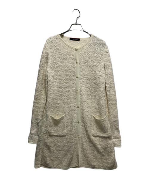 LEONARD（レオナール）LEONARD (レオナール) 袖裏花柄ニットカーディガン ホワイト サイズ:38の古着・服飾アイテム