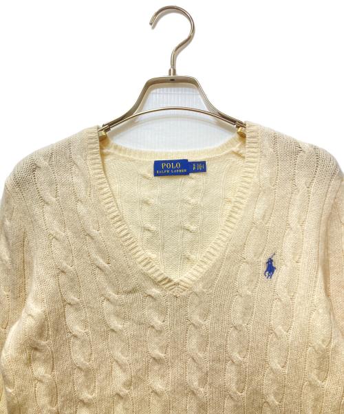POLO RALPH LAUREN（ポロ・ラルフローレン）POLO RALPH LAUREN (ポロ・ラルフローレン) カシミヤ混ケーブルニット ホワイト サイズ:Sの古着・服飾アイテム
