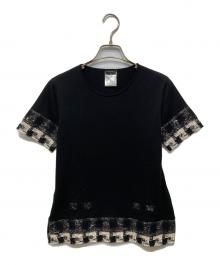 CHANEL（シャネル）の古着「ツイード切替カシミヤ半袖ニット」｜ブラック