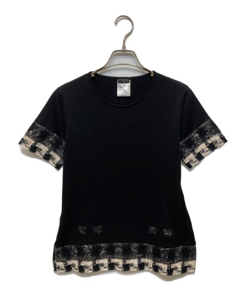 CHANEL（シャネル）CHANEL (シャネル) ツイード切替カシミヤ半袖ニット ブラック サイズ:38の古着・服飾アイテム
