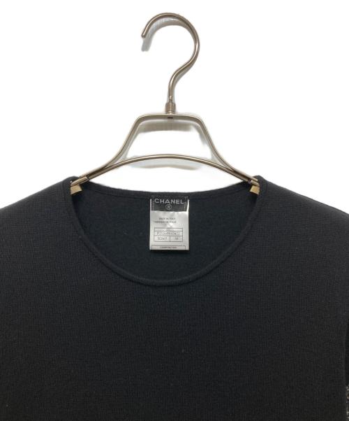 CHANEL（シャネル）CHANEL (シャネル) ツイード切替カシミヤ半袖ニット ブラック サイズ:38の古着・服飾アイテム