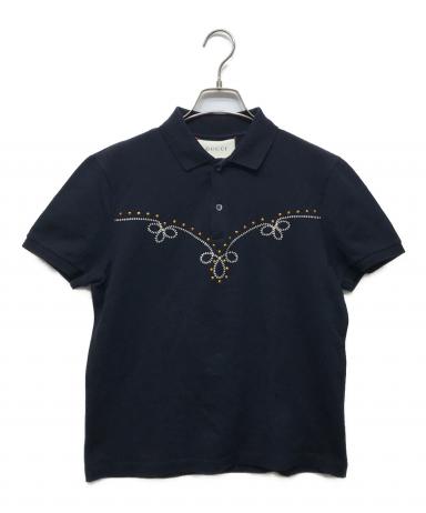 GUCCI グッチ ポロシャツ ロゴ刺繍 星 スタッズ ホワイト M 中古・古着通販】GUCCI (グッチ) スタッズ刺繍ポロシャツ ネイビー