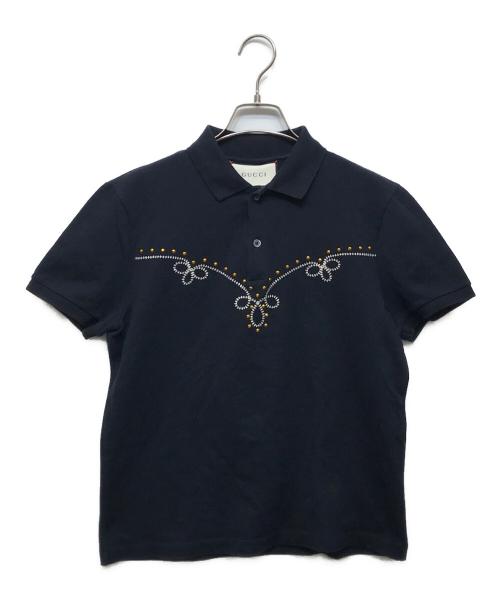 GUCCI（グッチ）GUCCI (グッチ) スタッズ刺繍ポロシャツ ネイビー サイズ:Sの古着・服飾アイテム