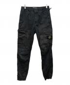STONE ISLANDストーンアイランド）の古着「ガーメントダイコットンウールストレッチサテンシャーリングテーパードリブカーゴパンツ」｜ブラック