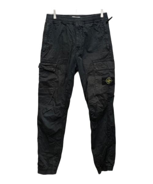 STONE ISLAND（ストーンアイランド）STONE ISLAND (ストーンアイランド) ガーメントダイコットンウールストレッチサテンシャーリングテーパードリブカーゴパンツ ブラック サイズ:31の古着・服飾アイテム