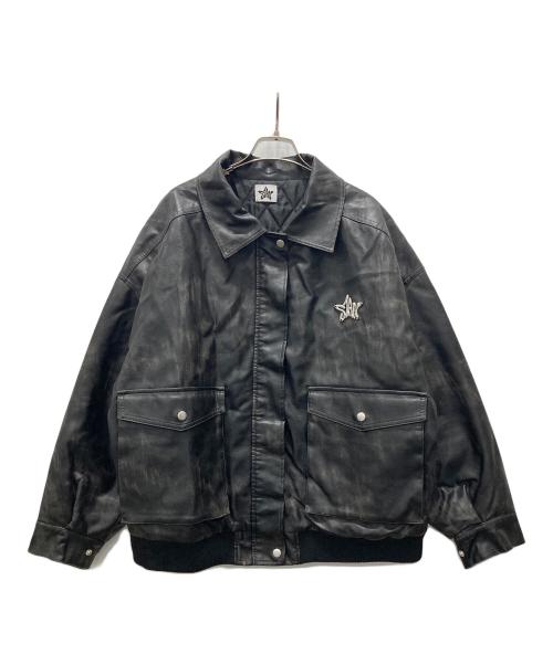 Star（スター）STAR (スター) ダメージ加工フェイクレザージャケット ブラック サイズ:Lの古着・服飾アイテム