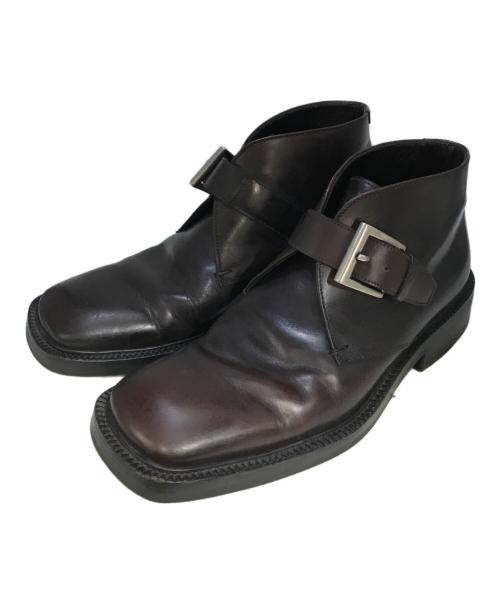PRADA（プラダ）PRADA (プラダ) スクエアトゥシングルモンクストラップブーツ ブラウン サイズ:6 1/2の古着・服飾アイテム